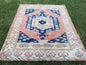 7 x 5 Large Area BOHEMIAN Rug, Vintage Oushak Rug, Special Rug, Oushak Rug, Vintage Turkish Rugs, WOOL RUGS, High Quality  Blue Rugs