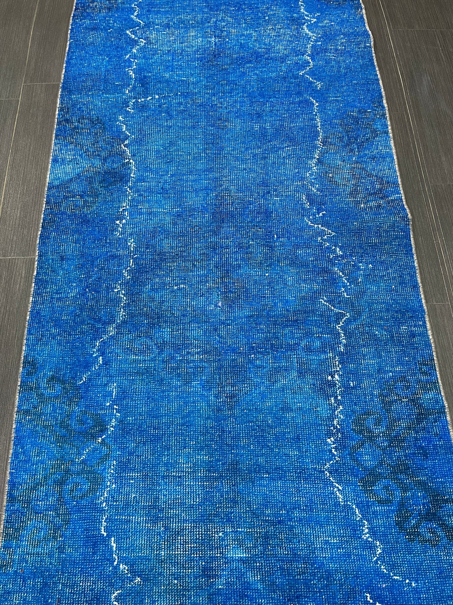 Blue Oushak Runner Rug 2.6 x 11.6 Turkish Runner Rug  Overdye Vintage Runner Rug Hallway Runner Kitchen Runner Rug Wool Staircase Runner Rug