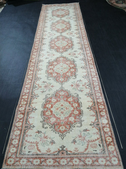 Distressed Oushak Runner 11.9 x 3 Muted  Vintage Runner Rug Hallway Runner Rug Kitchen Runner Rug Wool Runner Rug Wool Oushak Rug
