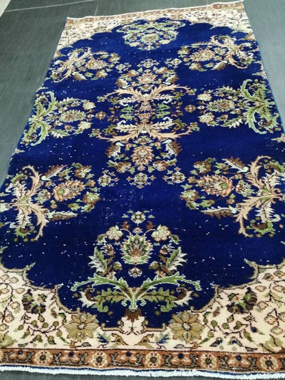 Blue OUSHAK RUG 8.5 x 4.7 Vintage Rug Oushak Rug Vintage Wool Oushak Rug Hand Made Rugs Vintage Turkish Rug