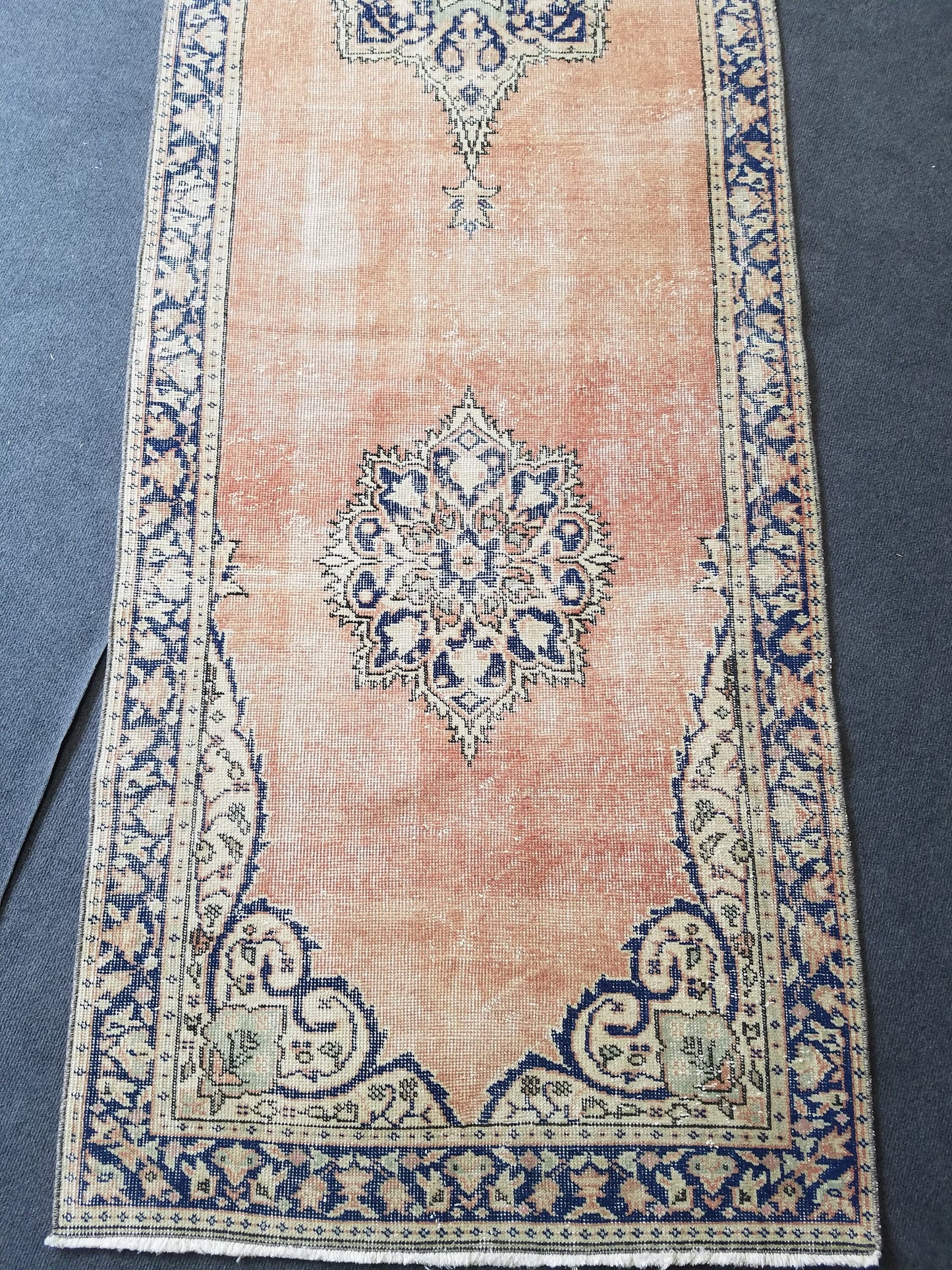Vintage runner rug, oushak runner 3x11’7 turkish runner rug, kitchen runner