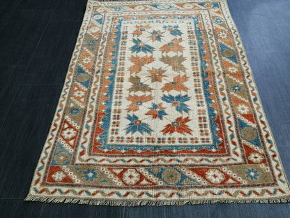 Vintage Floral Rug Hand Made Rug, 2.7 x 4.7 Modern Oushak Rug,  Boho Leaves Rug, Fun Turkish Rug, Farmhouse Rug, Vintage Wool rug