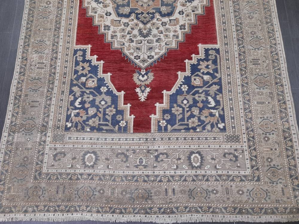 Vintage Oriental RUG 6 x 9.5 Oushak Rug Turkish Vintage Persian Rug Navy Vintage Rug Fine Wool Oushak Rugs Turkish Rug Muted Living room Rug