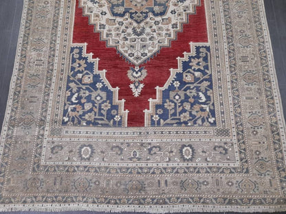 Vintage Oriental RUG 6 x 9.5 Oushak Rug Turkish Vintage Persian Rug Navy Vintage Rug Fine Wool Oushak Rugs Turkish Rug Muted Living room Rug