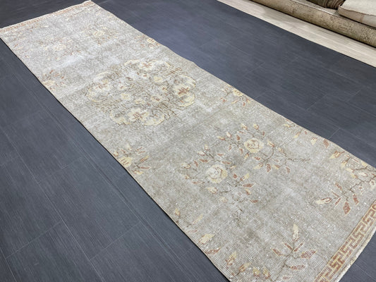 3 x 9.6 Muted Oushak Runner Rug Turkish Runner Rug Vintage Runner Rug Hallway Runner Rug Kitchen Runner Rug Wool Runner Grey Silver