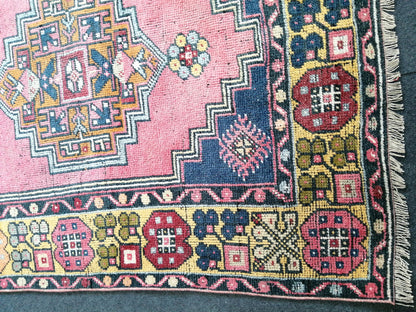 6.8 x 3.7 Turkish Rug, Oushak Rug, Wool Oriental Rug, Blue Oushak Vintage Persian Rug, Hand Made Rug 3.7x6.8 Runner