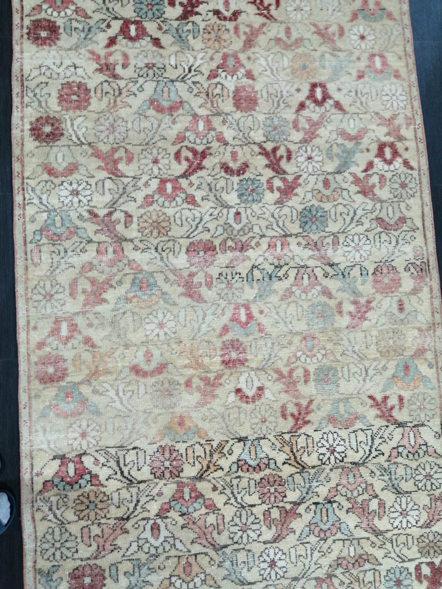 Floral Vintage Rug 4.3 x 9 OUSHAK RUG TURKISH Oushak Rug Vintage Wool Oushak Rug Hand Made Rugs Vintage Turkish Rug