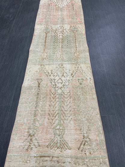 Muted Vintage Runner Rug 2.3 x 13.6 Muted Hallway Runner Rug Kitchen Runner Rug Muted Wool Runner Rug Muted Distressed Turkish Runner