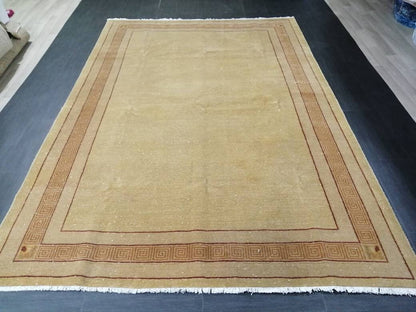 Oriental RUG 6.5 x 9.6 Brown TURKISH Oushak Rug Vintage Wool Rug Vintage Persian Rug Wool Nepal Rug Hand Made Rug Neutral Wool Rug