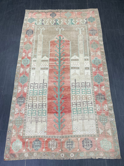 Vintage Handmade Rug Muted 4.7 x 8.3 Vintage Rug Wool Oushak Rug Hand Made Rugs Vintage Turkish Rug Living Room Rug