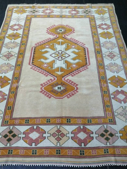 Muted Vintage Turkish Hand Made Rug, 6.5 x 8.8 Oushak Rug, Muted Rug, Vintage Persian Rug, Oriental Rug, Vintage Rug,Soft Wool Rug