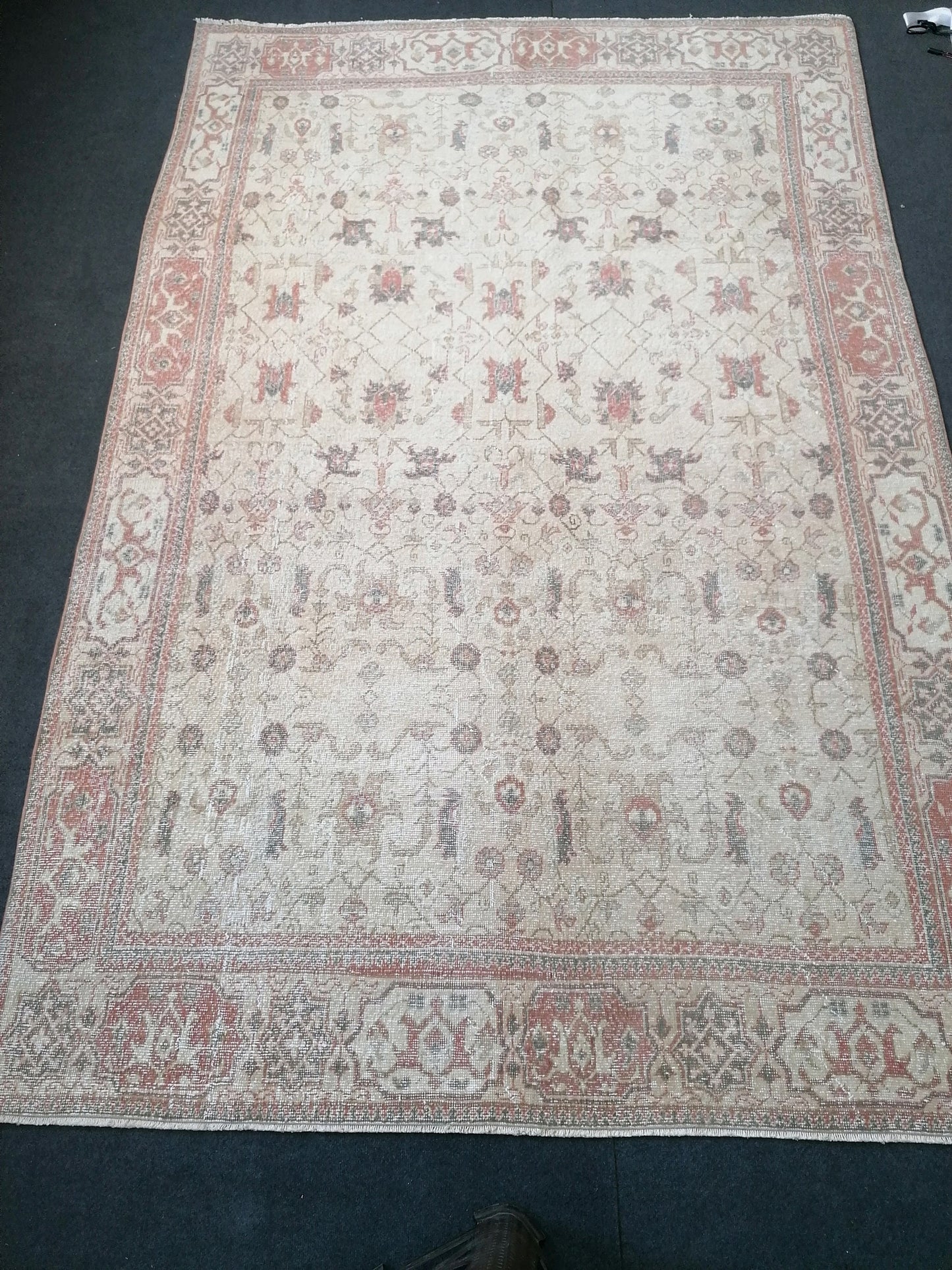 Vintage rug 6'10x10'4 large turkish rug, pastel vintage turkish rug, oushak hand made wool rug, large living room rug, bohemian rug