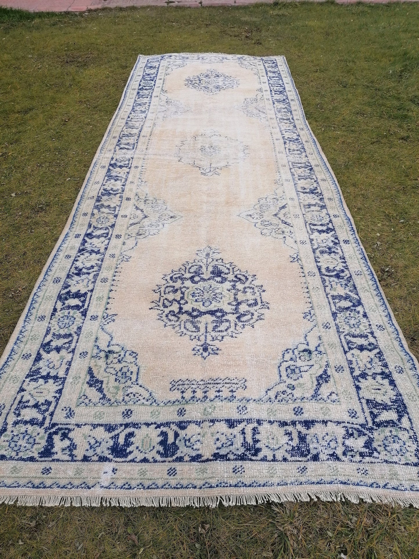 13x4'6 distressed antique oushak turkish runner, vintage runner turkish runner rug,kitchen runner rug, vintage rug,vintage anatolian  runner
