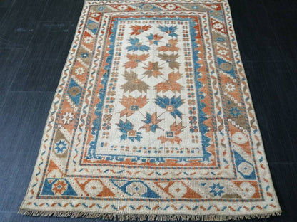 Vintage Floral Rug Hand Made Rug, 2.7 x 4.7 Modern Oushak Rug,  Boho Leaves Rug, Fun Turkish Rug, Farmhouse Rug, Vintage Wool rug