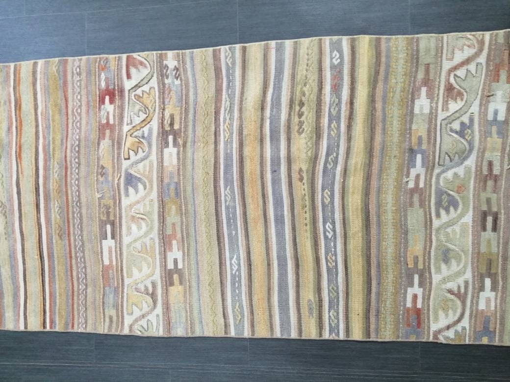 Vintage  Runner rug 2.9 x 15.4 Flat woven Runner Kilim Rug With Embroidery XL Oriental Runner Carpet, Vintage Kilim Rug Wool 3x16 Carpet Rug