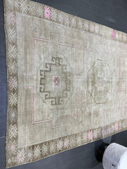 Muted Vintage RUG 5 x 11.6 TURKISH Rug Antique Rug Vintage Rug Wool Oushak Rug Large Handmade Rug Hand Knotted Rug