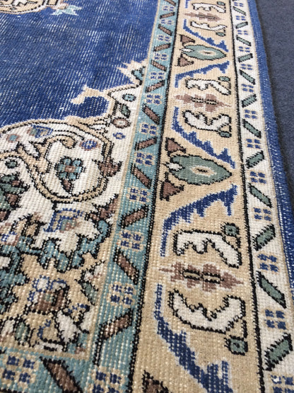 7 x 4 vintage Rug Oushak Rug Turkish Rug Blue Hand Made Rugs
