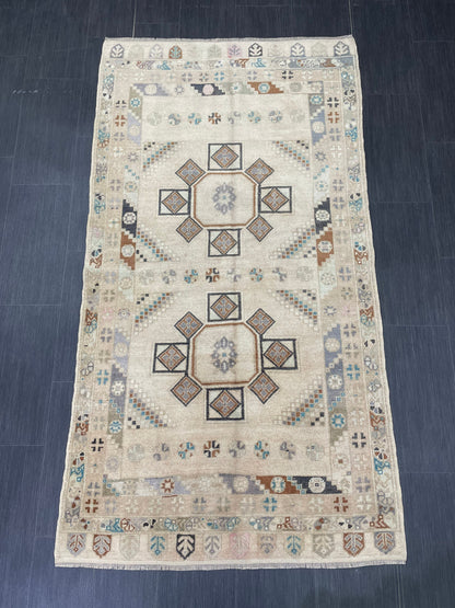 Muted Handmade Rug Muted  3.6 x 6.8 Vintage Rug Wool Oushak Rug Hand Made Rugs Vintage Turkish Rug Living Room Rug