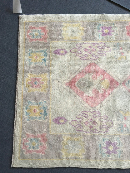 3x8 feet handmade new turkish runner rug, vintage destroyed beige wool kitchen floor runner, long oushak purple living room area runner rug