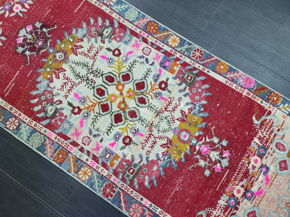 Antique Rug, Vintage Rug, Turkish 2.6 x 6 Wool Rug, Oushak Rug, Fine Knotted Rug, Hand Knotted Rug, Persian Rug, Handmade Rug