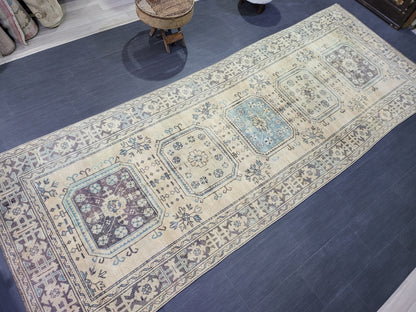 Muted Oushak Runner Rug, Turkish Runner 4.6 x 12 Rug, Vintage Runner Rug, Muted Hallway Runner Rug, Kitchen Runner Rug, Wool Handknotted Rug