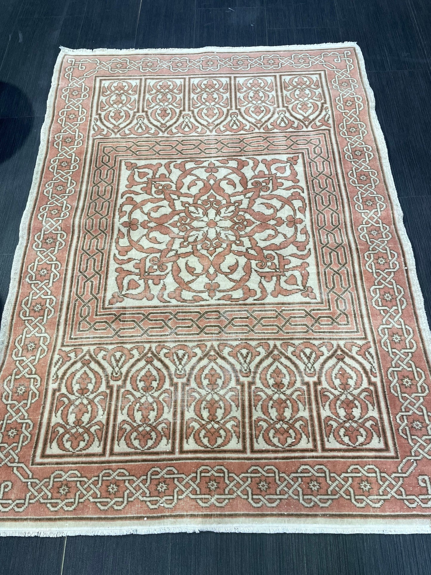 Antique Rug, Vintage 3.4 x 4.8 Rug, Turkish Wool Rug, Oushak Rug Fine Knotted Rug, Hand Knotted Rug, Persian Rug, Handmade Rug