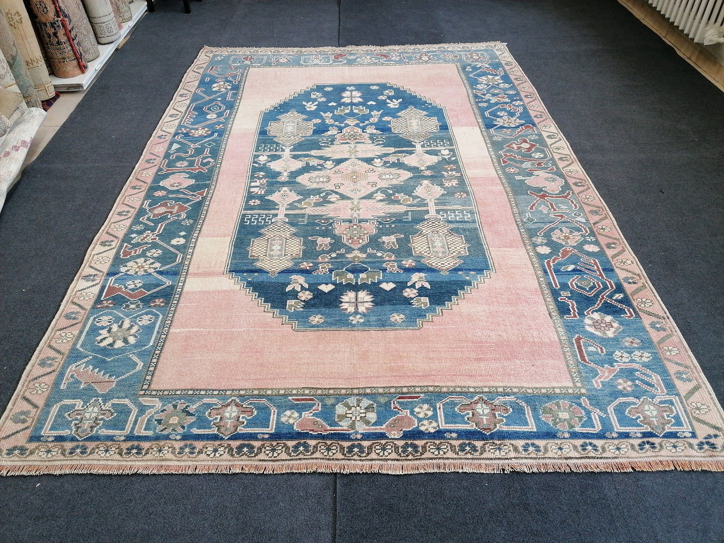 9x6'2 oushak vintage rug, turkish oushak rug rustic unsual tribal rug retro style rug
