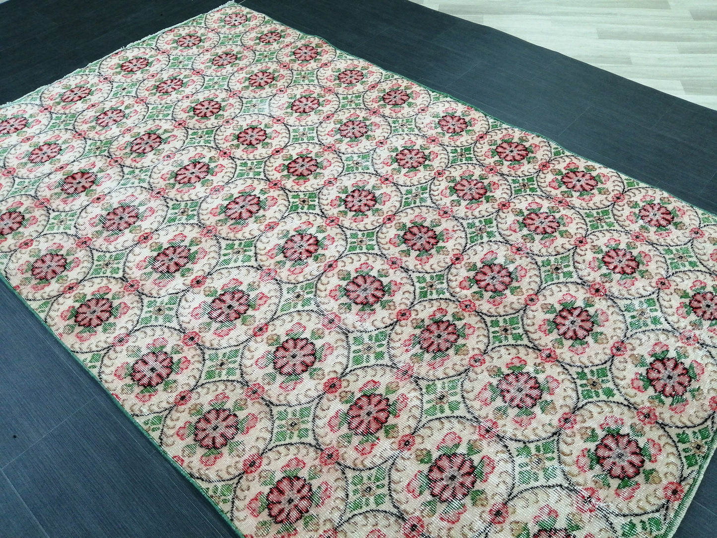 Green Floral Rugs, 8.5 x 5.3 Hand Made Rug, Oushak Rug, Rustic Rug, Boho Rug, Rug Runner, Turkish Rug, Farmhouse Rug, Vintage Rug, Wool rug