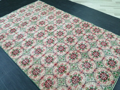 Green Floral Rugs, 8.5 x 5.3 Hand Made Rug, Oushak Rug, Rustic Rug, Boho Rug, Rug Runner, Turkish Rug, Farmhouse Rug, Vintage Rug, Wool rug