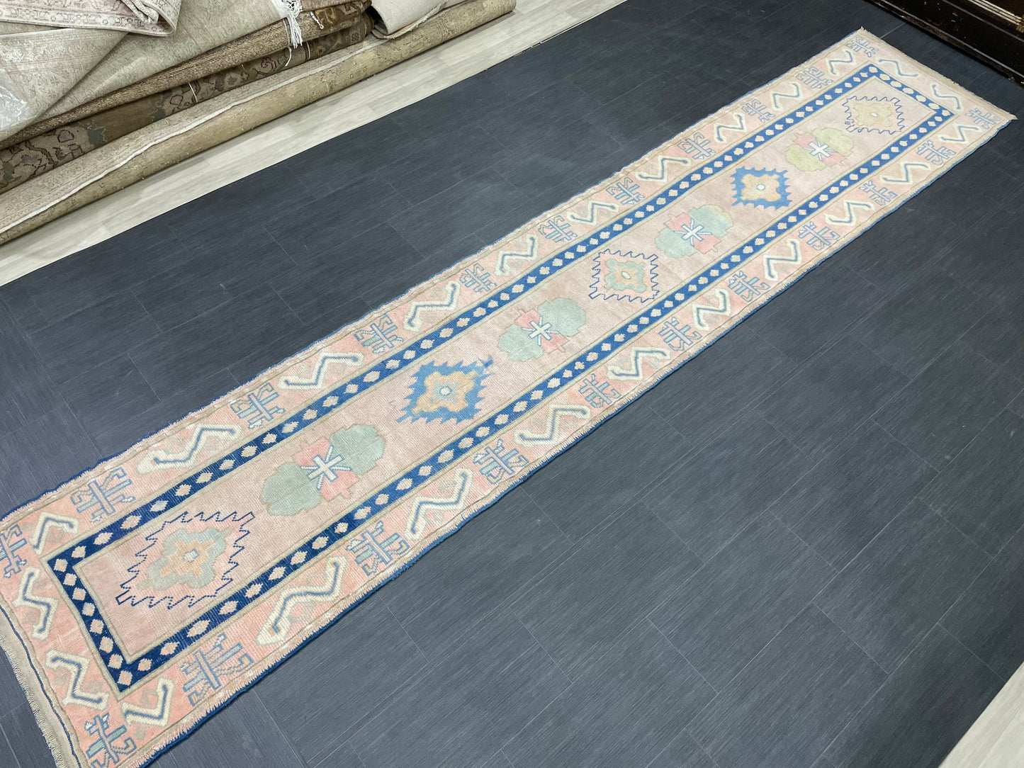 New Hand Knotted Runner Rug 2.7 x 13.3 Long Muted Turkish Runner Rug Muted Oushak Runner Rug Hallway Runner Kitchen Runner Rug Wool Runner