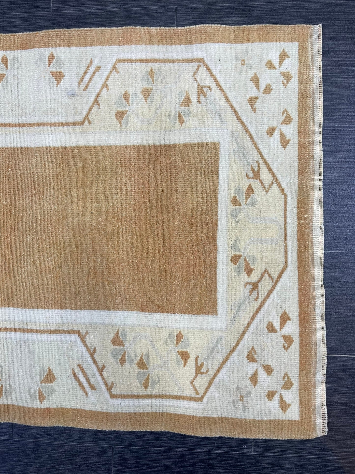Turkish Rug, Vintage Oushak 2.8 x 4.3  Rug, Brown Vintage Rug Wool Muted Oushak Rug Hand Made Rugs Vintage Turkish Rug