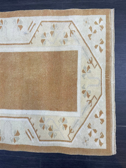 Turkish Rug, Vintage Oushak 2.8 x 4.3  Rug, Brown Vintage Rug Wool Muted Oushak Rug Hand Made Rugs Vintage Turkish Rug