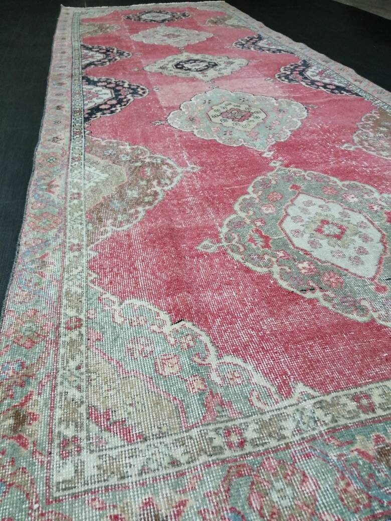 Muted Oriental Runner Rug 4.3 x 12 Turkish Runner Rug Vintage Runner Rug Hallway Runner Rug Kitchen Runner Rug Persian Wool Runner Rug