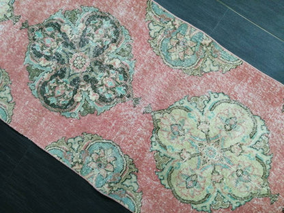 Muted Vintage Runner Rug 2.6 x 12.7 Hallway Runner Rug  Kitchen Runner Rug Wool Runner Rug Oushak Runner Rug Turkish Floral Runner Rug