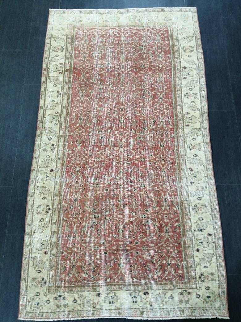 Knotted Rugs, 6.7 x 3.7 Hand Made Rug, WOOL Oushak Rug, Rustic Rug, BohO Rug, Rug Runner, Turkish Rug, Farmhouse Rug, Vintage Rug, Wool rug