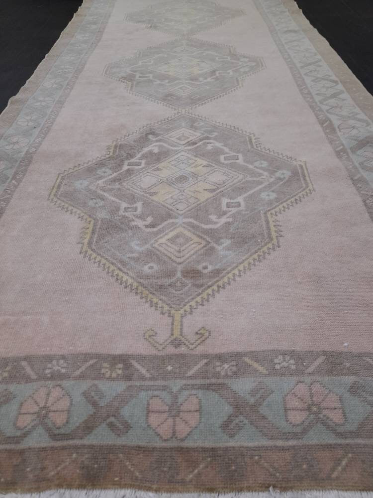 Muted Vintage Runner Rug 4.7 x 11 Muted Hallway Runner Rug Kitchen Runner Rug Muted Wool Runner Rug Muted Oushak Rug Turkish Runner Oriental
