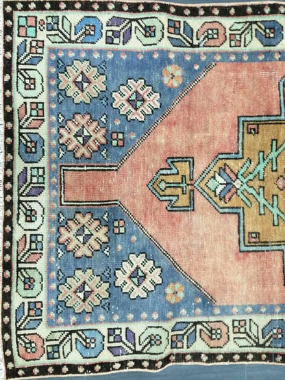 OUSHAK RUG 7.4 x 3.8 TURKISH Oushak Rug Vintage Oushak Runner Rug Vintage Runner Rug Wool Oushak Rug Hand Made Rugs Vintage Turkish Rug