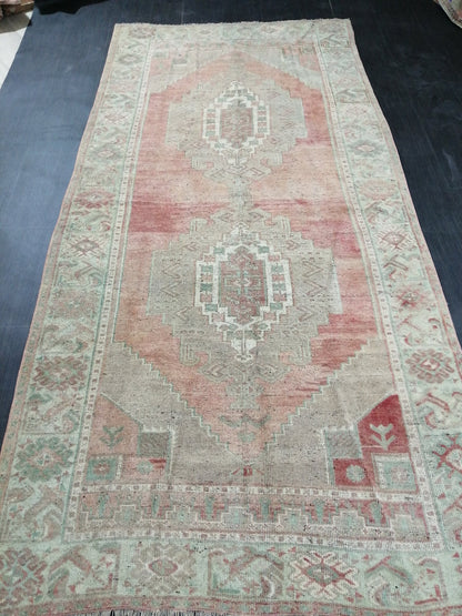 Muted Vintage Runner Rug 10.3 x 4.7  Hallway Runner Rug Kitchen Runner Rug Wool Runner Rug Wool Oushak Runner