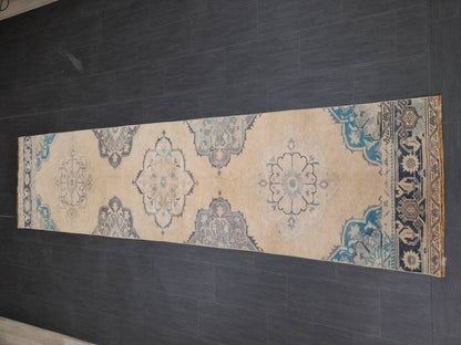 Muted Vintage Oushak Runner Rug 2.8 x 11.3 Muted Turkish Runner Rug XL Vintage Oriental Muted Runner Rug Hallway Runner Soft Wool Runner