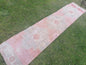 Faded turkish runner rug, 12'3x2'8, soft runner rug, pastel vintage oushak runner rug, kitchen runner rug,hallway runner rug