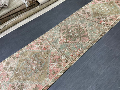 Hand Knotted Runner 3.3 x 11 Vintage Runner Rug Hallway Runner Rug Kitchen Runner Rug Wool Runner Rug Wool Turkish Runner Rug
