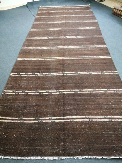 Oushak Flatwoven Runner 4.9 x 12.6 Dark Turkish Runner Rug Vintage Runner Rug Hallway Runner Rug Kitchen Runner Rug Wool Runner Rug