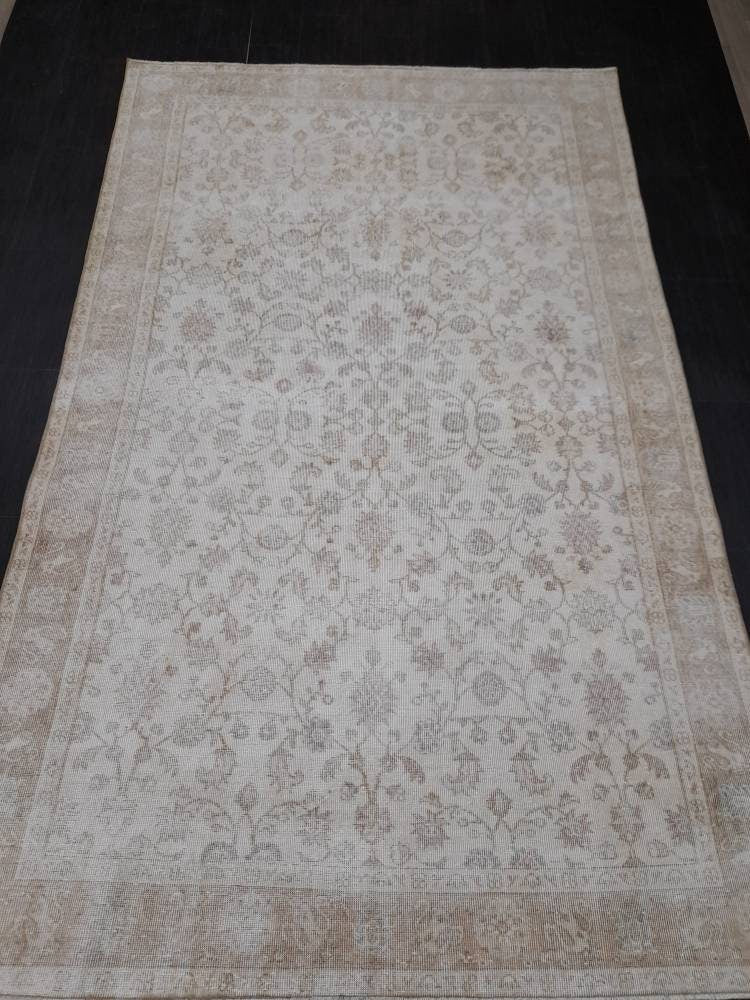 Muted Vintage RUG 6.3 x 10.2 TURKISH Rug Distressed Vintage  Rug Wool Oushak Rug Large Hand Made Rugs Vintage Turkish Rug 6x10