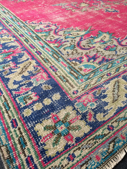 6.8 x 10 Turkish Rug, Oushak Rug, Handmade Rugs, Wool Vintage Hand Knotted Rug, Oriental Rugs, 7 by 10 Vintage Rug, hot pink, purple