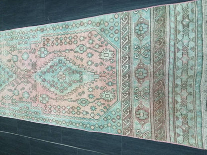Muted OUSHAK RUG 2.6 x 11 TURKISH Vintage Runner Oriental Runner Rug Faded Vintage Runner Rug Hand Made Kitchen Runner Vintage HallwayRunner