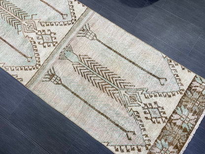 Muted Vintage Runner Rug, 2.8 x 10.2 Muted Oushak Runner Rug, Turkish Runner Rug, Short Muted Runner Rug ,Hallway Runner Soft Wool Runner