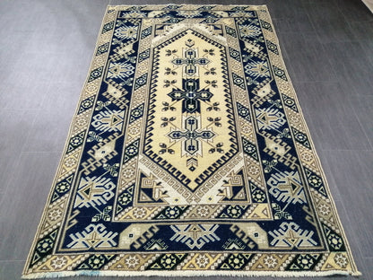 Navy Vintage Rugs  6.2 x 3.9 TURKISH HAND MADE Rugs   Vintage Turkish Rugs   Oushak Rug Turkish Oushak Rug, Vintage Oushak Rug, Wool Rug