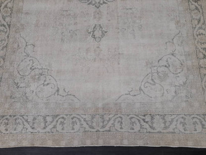 Muted Turkish Muted 6.8 x 10 Oushak Rug Large Area Rug Distressed Vintage Rug Oushak Rug 7 by 10 Muted Rug Hand Knotted Rug
