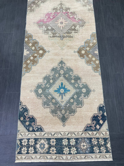MUTED Oriental Runner Rug 3 x 12.6 Runner Antique TURKISH Runner Faded Vintage Runner Rug Muted Vintage XL Turkish Muted Runner Rug