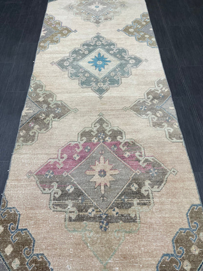 MUTED Oriental Runner Rug 3 x 12.6 Runner Antique TURKISH Runner Faded Vintage Runner Rug Muted Vintage XL Turkish Muted Runner Rug